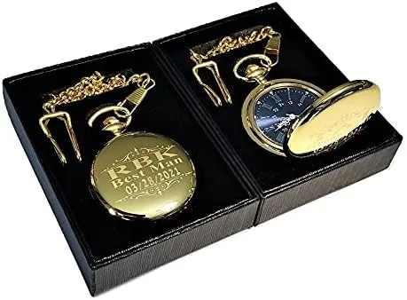 Miniatura 4 de 1 reloj de bolsillo personalizado, regalo grabado de estilo vintage. Caja incluida, cadena de acero inoxidable y grabado incluidos, padrinos de Oro