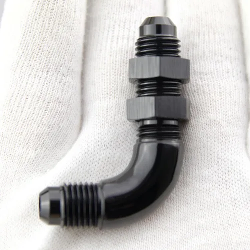 Miniatura 8 de 90 grados -4 AN a -4AN de una pieza de flujo completo macho Flare Bulkhead Unión de combustible con tuerca de mamparo AN4 Aluminio Negro