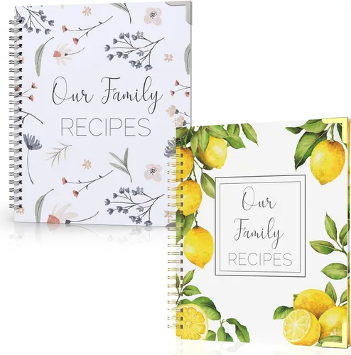 Libros de recetas para escribir en tus propias recetas, paquete de 2 (limón y floral), diarios de recetas familiares para crear tus propios libros