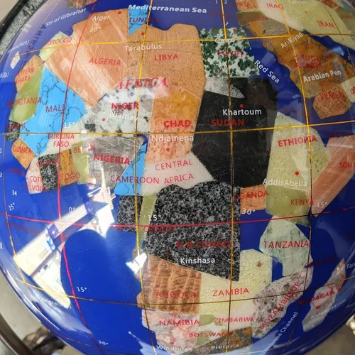 Miniatura 5 de Globo del mundo con piedras preciosas de océano azul con soporte de aleación de zinc plateado de 4 patas (8.661 in/9 pulgadas, 4 patas/azul océano)
