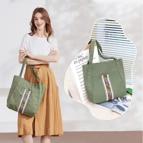 Miniatura 6 de MAZEXY Bolso de mano para mujer, grande, de lona bordada, bolso de mano de gran