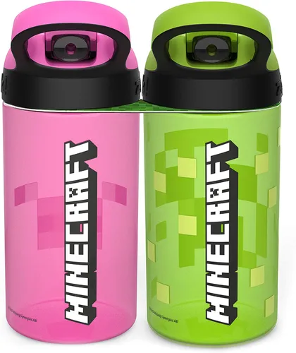 Miniatura 3 de Zak Designs Minecraft - Botella de agua para niños con popote y asa de transporte integrado, hecha de plástico, diseños de botellas de agua a prueba