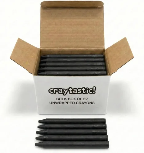 Craytastic! Caja de 52 crayones sin envolver a granel (negro) para manualidades, fiestas, niños, crayones sin papel, sin envoltura de papel, prueba