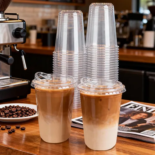 Miniatura 5 de GGOLDMER Juego de 25 vasos de plástico transparente con tapas para sorber, tazas de café helado de plástico desechables de 16 onzas con tapas, fondo
