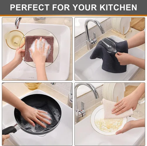 Miniatura 223 de Kitinjoy - Paños de cocina de 100 % algodón, tela de tejido gofrado, paño de limpieza ultrasuave, absorbente y de secado rápido. Beige