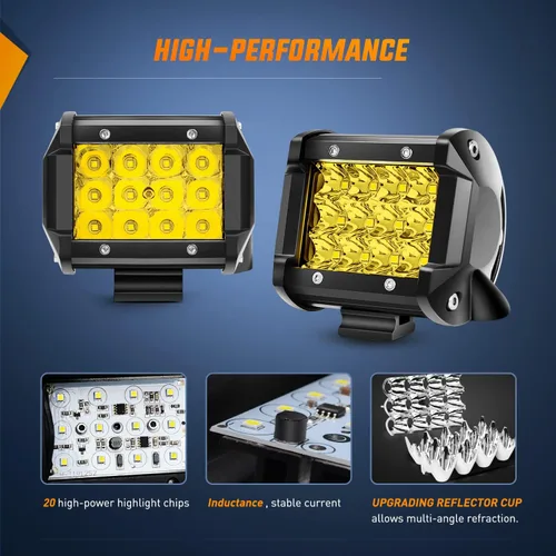 Miniatura 4 de Nilight Barra de luz LED, 2 unidades, 4 pulgadas, 36 W, color amarillo, combo de punto de inundación, lámpara de conducción de triple fila