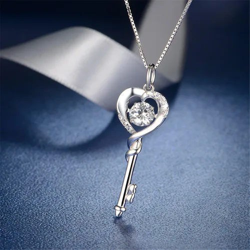 Miniatura 4 de MABELLA Collar con colgante de llave a corazón de plata de ley chapada en oro blanco de 18 quilates, regalo para el día de San Valentín para mujer