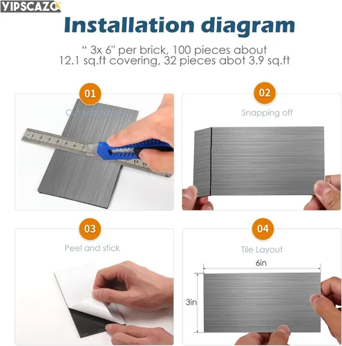 Miniatura 6 de Yipscazo Azulejo de pared compuesto de PVC 3D de 3 x 6 pulgadas para despegar y pegar en azulejos para cocina, baño, lavandería, chimenea