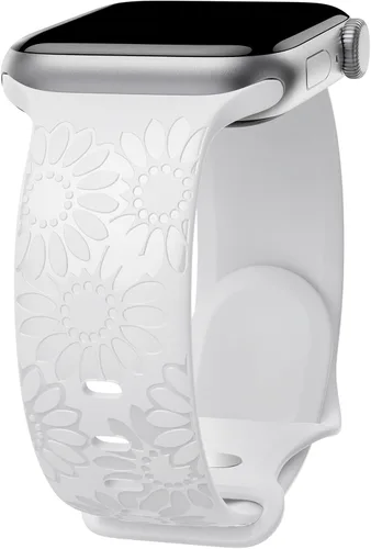 Miniatura 23 de Correa de silicona grabada de girasol compatible con correas de Apple Watch de 1.496, 1.575, 1.614, 1.654, 1.732, 1.772 y 1.772 pulgadas para mujer