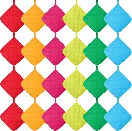 Bokon 24 piezas de soportes para ollas para cocina, juegos de agarraderas multicolores, almohadillas calientes de algodón resistentes al calor,