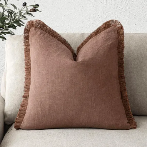 Miniatura 11 de Foindtower Fundas de almohada decorativas de lino con flecos, acogedora funda de cojín bohemia estilo farmhouse con borlas, funda de almohada