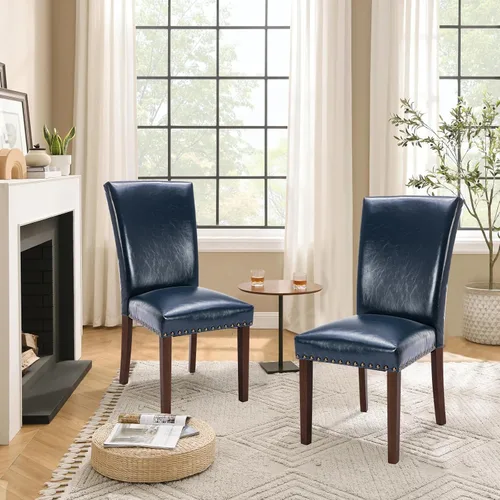 Miniatura 16 de Juego de 2 sillas tapizadas color beige para comedor – Sillas de cocina estilo granja con respaldo alto, patas de caucho sólido, asiento de espuma