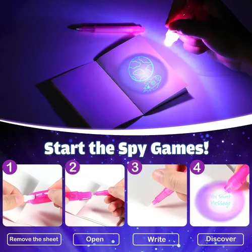 Miniatura 2 de Joycover Bolígrafo de tinta invisible con luz UV para niños, 28 unidades de bolígrafos espías para niños de 4 a 8 a 12 años, suministros de fiesta