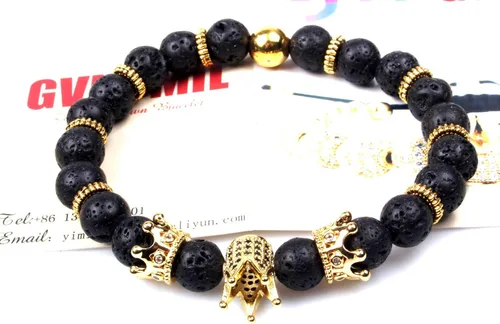 Miniatura 5 de Gvusmil - Brazalete de cuentas con corona imperial lujosa de rey y su reina para parejas, dije de regalo de joyería de Navidad para hombre y mujer