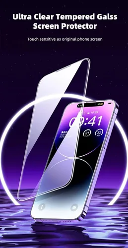 Miniatura 4 de Protector de pantalla de vidrio templado para iPhone 14 Pro Max, película de vidrio templado con fácil instalación, antiarañazos y sin burbujas