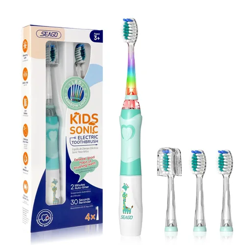 Cepillo de dientes eléctrico infantil, suave, con batería, con temporizador inteligente, resistente al agua, reemplazable, limpieza a fondo para
