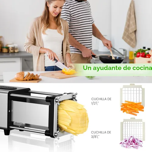 Miniatura 3 de YOTAN Cortador Eléctrico para Papas Fritas, Cortador de Papas Fritas de Acero Inoxidable con Cuchilla de 1/2 y 3/8 Pulgadas, Cortador Eléctrico