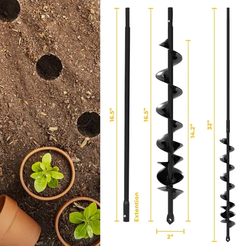 Miniatura 2 de Broca de taladro para plantar 2 x 32 pulgadas, con extensión, maceta de agujero en espiral para bombillas, postes de valla y agujeros para paraguas