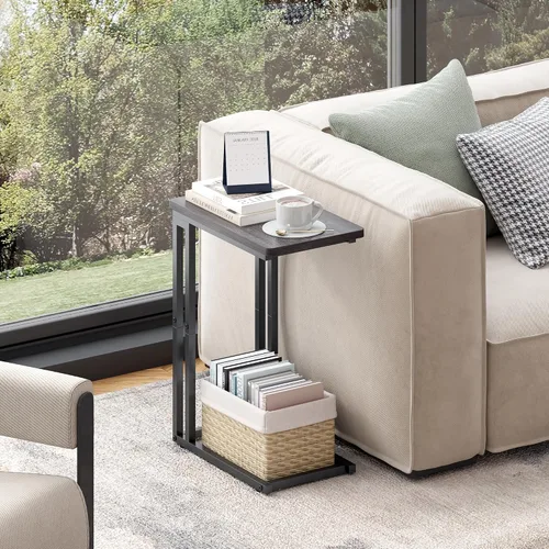 Miniatura 6 de Yusong - Mesa auxiliar en forma de C - Se desliza debajo del sofá, cama, mesa pequeña para espacios pequeños, delgada sobre la cama, mesa para café