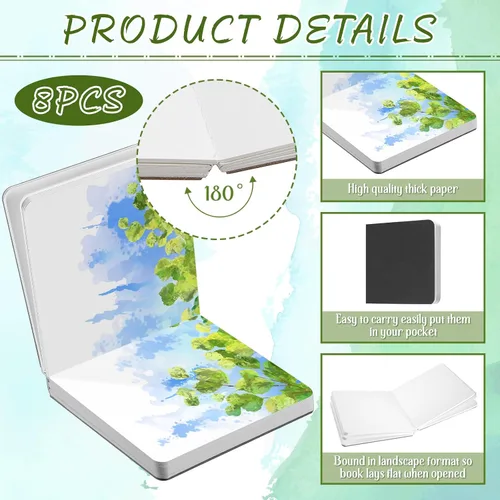 Miniatura 3 de Tenceur 8 mini diarios de acuarela portátiles de 3.9 x 3.9 pulgadas, 240 hojas, 480 páginas, cuadernos de bocetos cuadrados pequeños de acuarela
