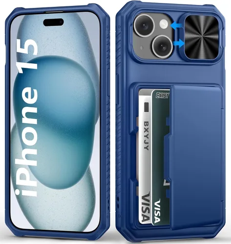 Miniatura 21 de BXYJY Funda tipo cartera para iPhone 15 Pro con tarjetero (4-5 tarjetas) y cubierta deslizante para cámara y soporte, protección contra caídas
