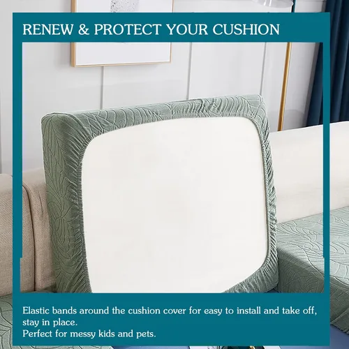 Miniatura 7 de Fundas de cojín impermeables para asiento de sofá, fundas elásticas de cojín de jacquard de elastano, protector de muebles grueso con parte inferior