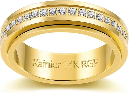 Kainier Anillos de ansiedad chapados en oro de 14 quilates piedras de circonita cúbica anillos giratorios para mujeres y hombres anillos de la