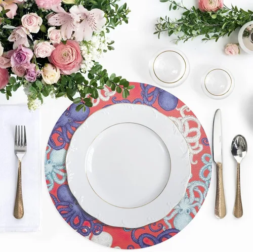 Miniatura 4 de Manteles individuales circulares coloridos de animales marinos, antideslizantes, lavables para mesa de comedor para mesa de cocina, talla 1 x 1
