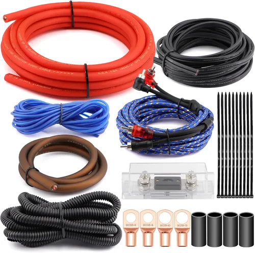 Miniatura 6 de Kit de cableado de amplificador CCA de calibre 0 3000 W completo, cable de alimentación de audio de automóvil de aluminio revestido de cobre