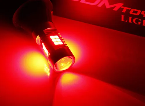 Miniatura 8 de iJDMTOY No requiere resistencia, 21-SMD 7440 T20, bombillas de repuesto de color rojo brillante compatibles con luces direccionales delanteras