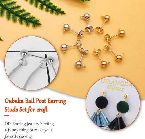 Miniatura 3 de Juego de 700 aretes de bola para hacer joyas, 300 aretes de bola, aretes de bola con lazo con 400 aretes de mariposa de repuesto para hacer joyas