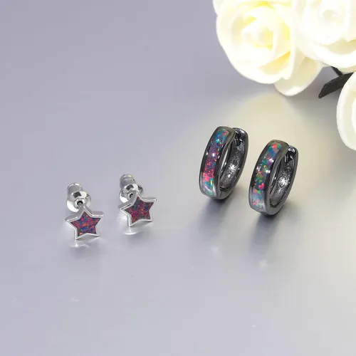 Miniatura 252 de CiNily Aretes Huggie de ópalo con bisagras, chapados en oro, hipoalergénicos, pequeños aretes de aro para mujeres, adolescentes, niñas, hombres