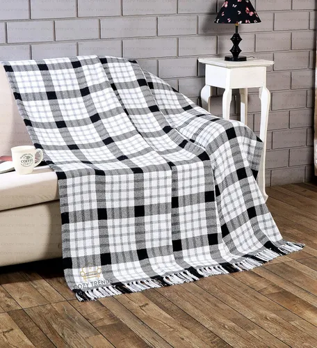 Miniatura 2 de Manta de algodón a cuadros para sofá, manta de granja con patrón de cuadros, tejido suave con flecos decorativos, ligera para cama, sofá, silla