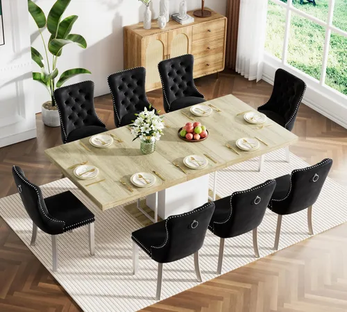 Miniatura 69 de Juego de mesa de comedor extensible marrón de 63 a 78.74 pulgadas para 4, juego de mesa de comedor de 5 piezas con 4 sillas, mesa de cocina