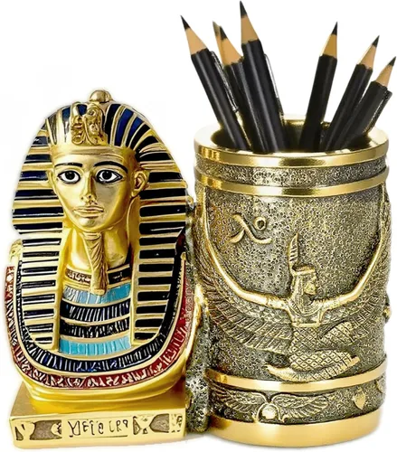 Portalápices egipcio antiguo, vaso para bolígrafo King Pharaoh, soporte para bolígrafos para escritorio, oficina, organizador de bolígrafos,