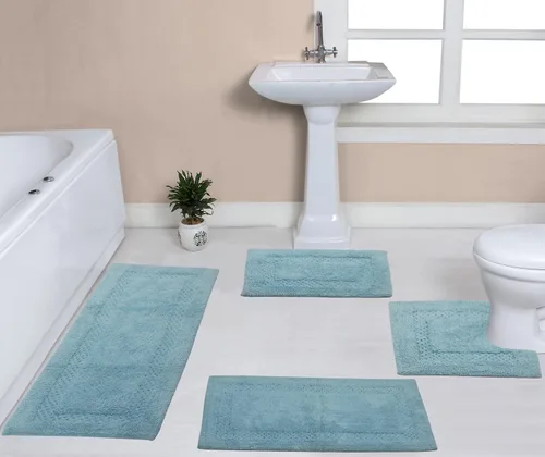 Miniatura 55 de Home Weavers Classy - Juego de alfombras de baño 100 % algodón, decoración de baño, lavable, extrasuave y absorbente, tapete de cocina, juego de Aqua