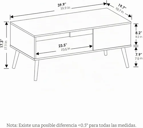 Miniatura 3 de Furinno Claude - Mesa de centro estilo mediados de siglo con patas de madera, color espresso grande sin elevación