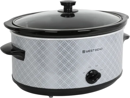 Olla de cocción lenta West Bend de 6 cuartos de galón manual estilo cerámica con olla de cerámica ovalada apta para lavavajillas y tapa de vidrio,