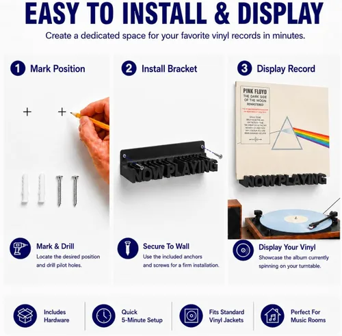 Miniatura 5 de WPESI Now Playing Soporte de pared para discos de vinilo (negro)