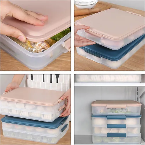 Miniatura 6 de Hemoton Caja de bola de masa hermética apilable de 2 capas con tapas, 12.20 x 8.66 x 3.34 pulgadas, almacenamiento versátil para el hogar fresco