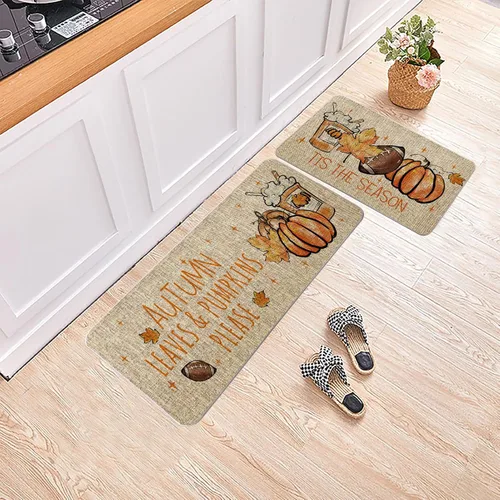 Miniatura 4 de Tis The Season - Juego de 2 tapetes de cocina de otoño, fútbol, calabaza, granja, fiesta, decoración para el hogar, cocina, baño, 17 x 27 y 17 x 47