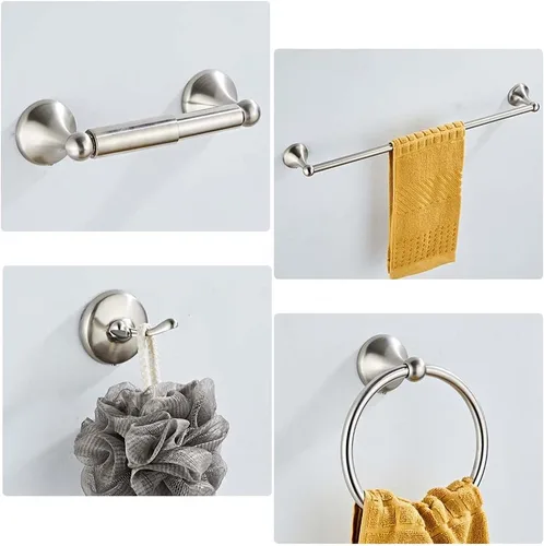 Miniatura 7 de Juego de 4 piezas de accesorios de baño (toallero ajustable, anillo de toalla, soporte de papel higiénico, gancho para toalla), juego de accesorios