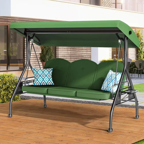 Miniatura 9 de ZZW Columpio de patio para porche al aire libre de 3 asientos con soporte de 800 libras, cama columpio convertible 2 en 1 con toldo ajustable
