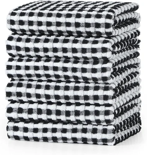 Miniatura 17 de SALAS Paños de cocina de algodón para secar platos de cocina, toallas de cocina de rizo de celosía, paños de cocina altamente absorbentes con lazo