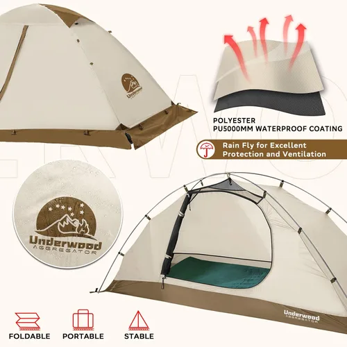 Miniatura 9 de Carpa para 1/2 personas para mochilero para 4 estaciones - Tienda de campaña impermeable para invierno para una persona, equipo de camping ligero