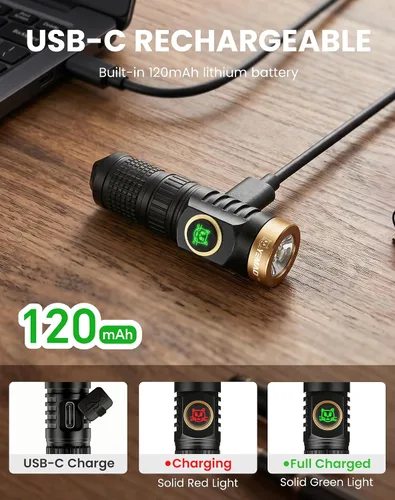 Miniatura 4 de Yemao Linterna de Llavero Recargable con Cadena, 600 Altos Lúmenes Linternas de Bolsillo EDC, Mini Linterna con 6 Modos para Uso Diario en el Hogar