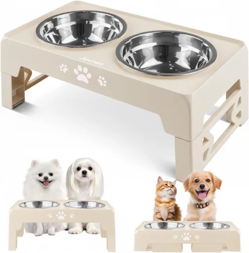 Miniatura 13 de Jovrun Cuencos Elevados para Perros, Comedero para Perros con Platos de Acero Inoxidable y Cuenco de Alimentación Lenta, Soporte Elevado Ajustable