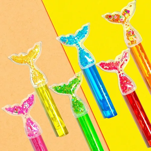 Miniatura 2 de uoyoi Recuerdos de fiesta de sirena, 24 piezas de varitas de burbujas con cola de sirena brillante para suministros de fiesta de cumpleaños