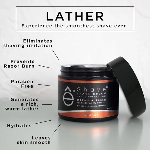 Miniatura 2 de eShave Crema de afeitar para hombres de 4 onzas, almendra, evita la irritación del afeitado y las quemaduras de afeitar, genera una rica espuma
