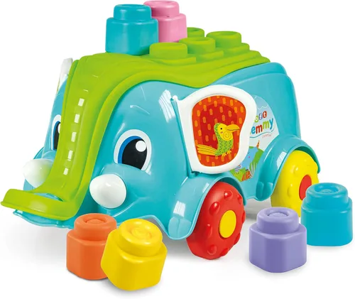 Clementoni Elefantino 17697 - Carro de ladrillos de construcción Elefantino para niños de 10 meses, hecho en Italia, multicolor, talla única